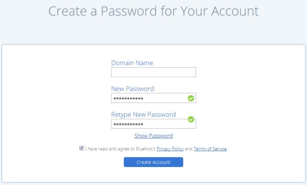 bluehost create password