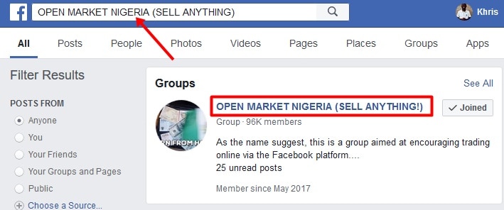 Facebook group Search