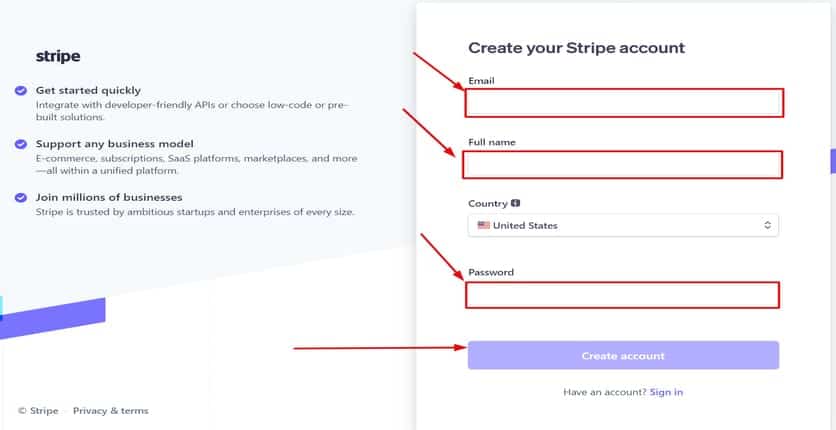 creating your stripe account
