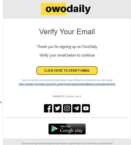 Owodaily email confirmation