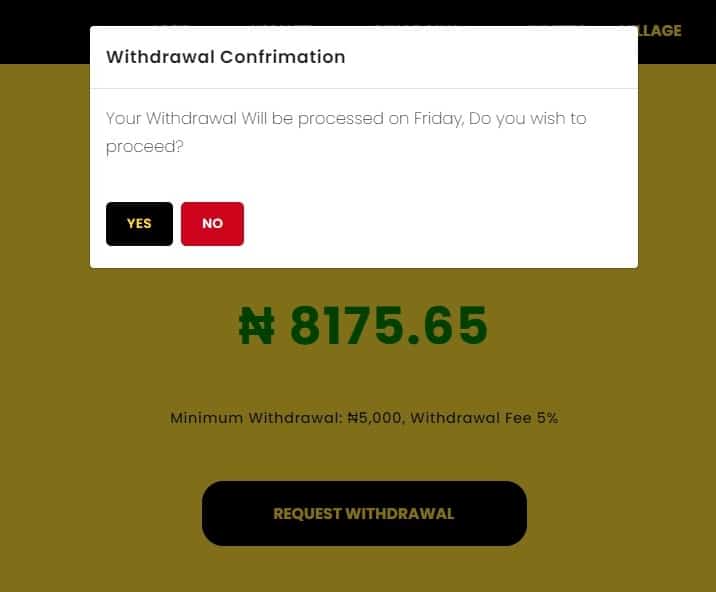 Owodaily pop up for withdrawal