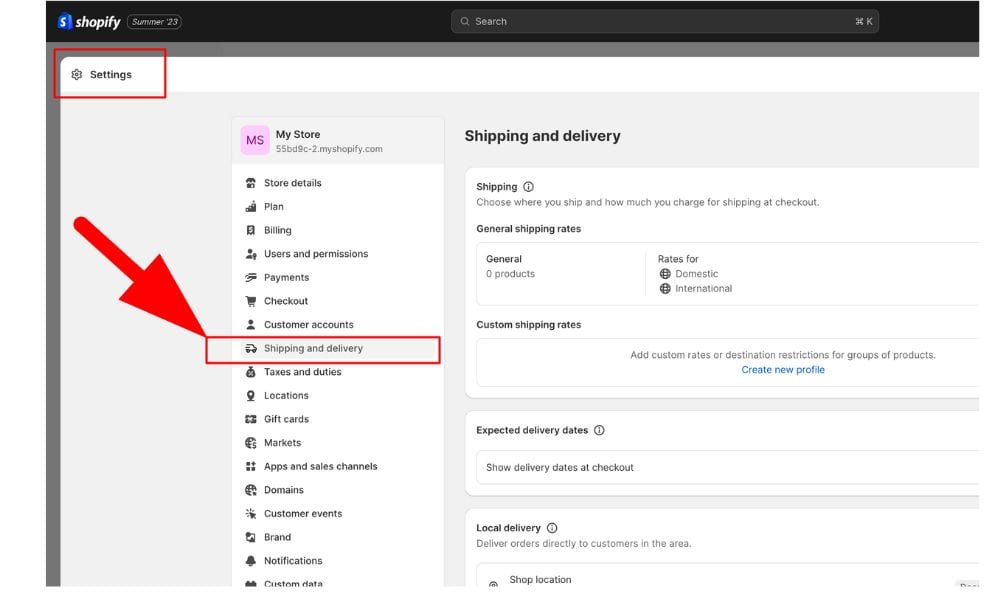 Shopify shipping option