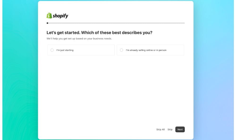 Shopify Signup process