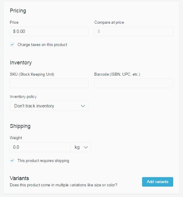 Shopify Product details