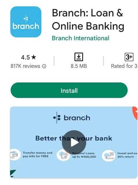 Branch loan app Google Playstore
